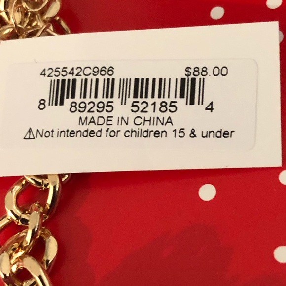 Betsey Johnson Necklace - Red & Green Metallic Bows & Crystal Rhinestones NWT - Picture 6 of 16